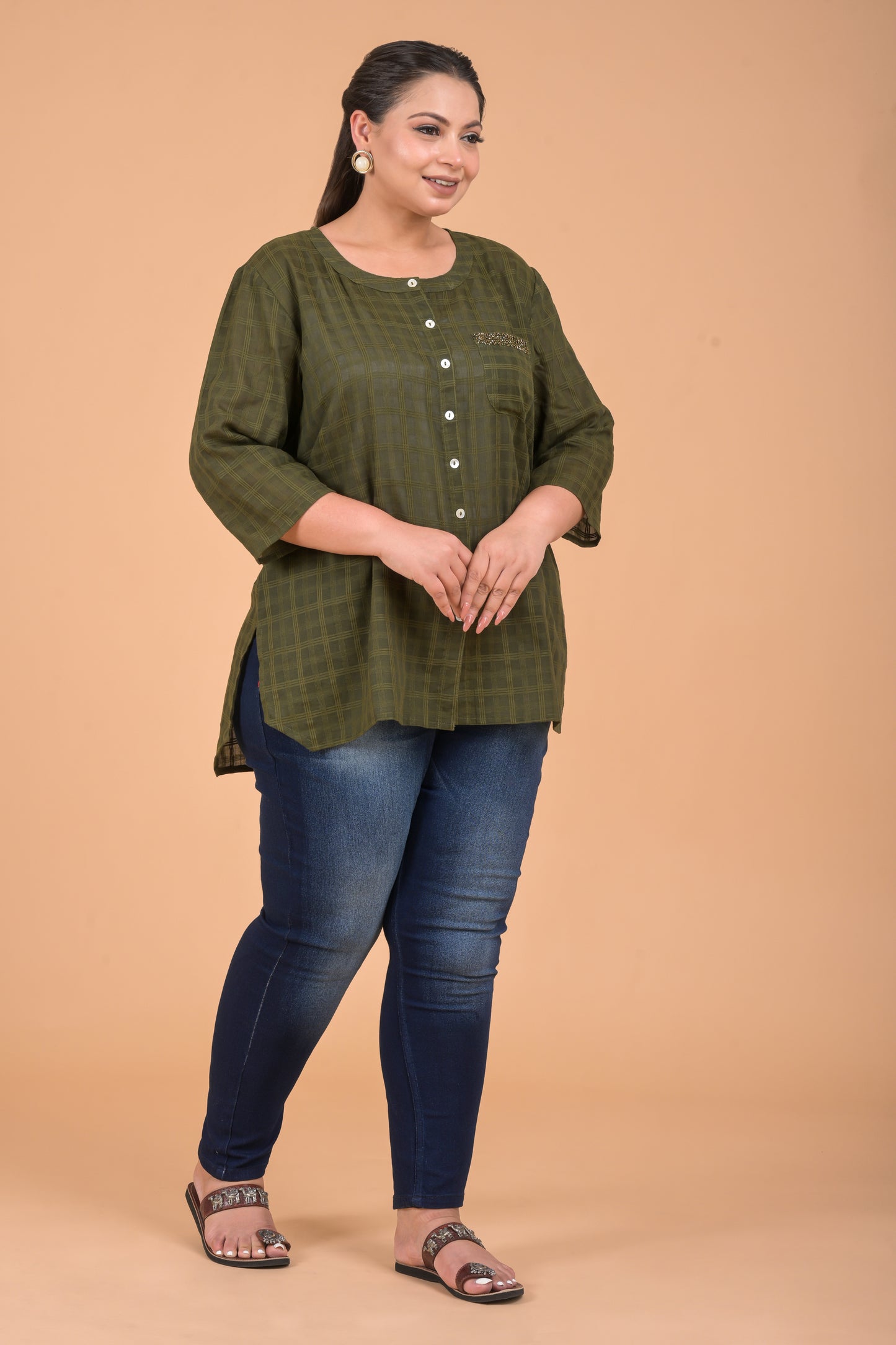 Plus Size Women Green Top Kurta