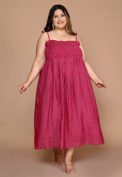 Plus Size Women's Kurti with Printed Long Shrug (  Fuchsia )