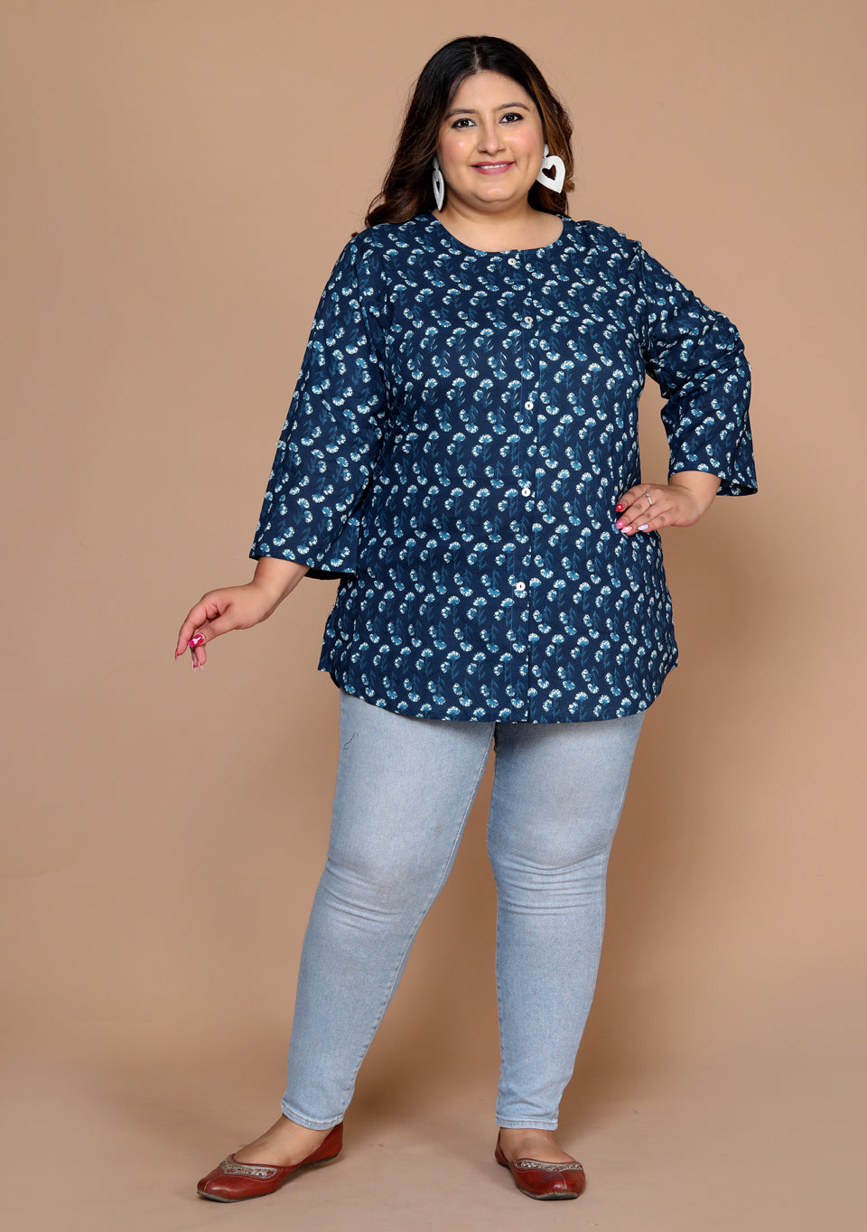 Women Plus Size Navy Kurta