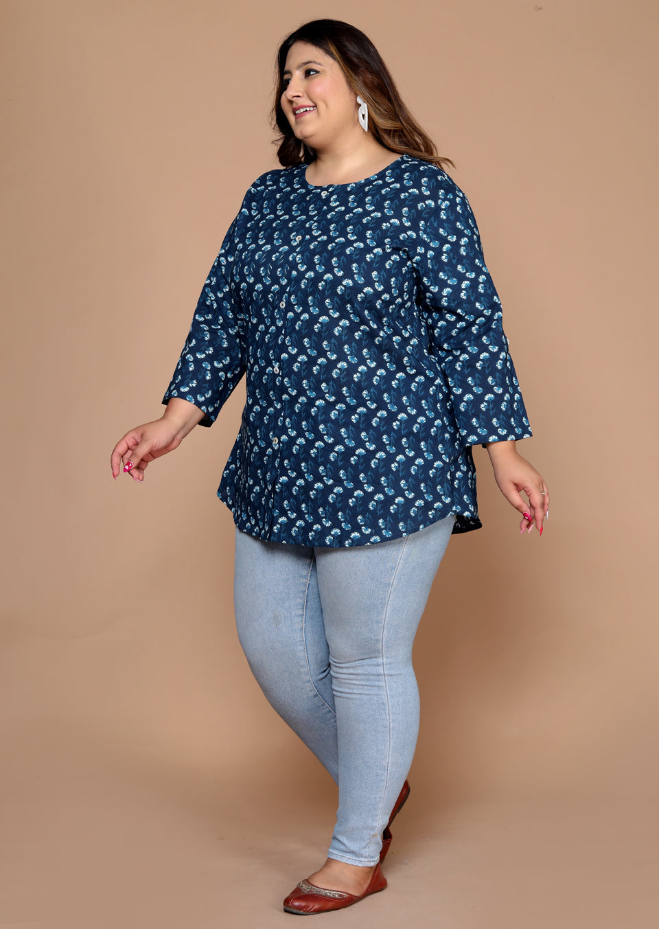 Women Plus Size Navy Kurta