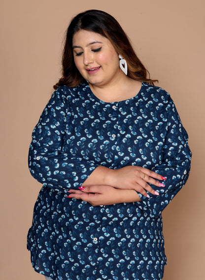 Women Plus Size Navy Kurta