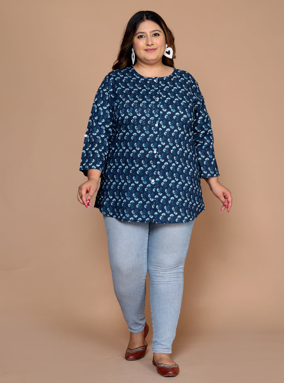 Women Plus Size Navy Kurta