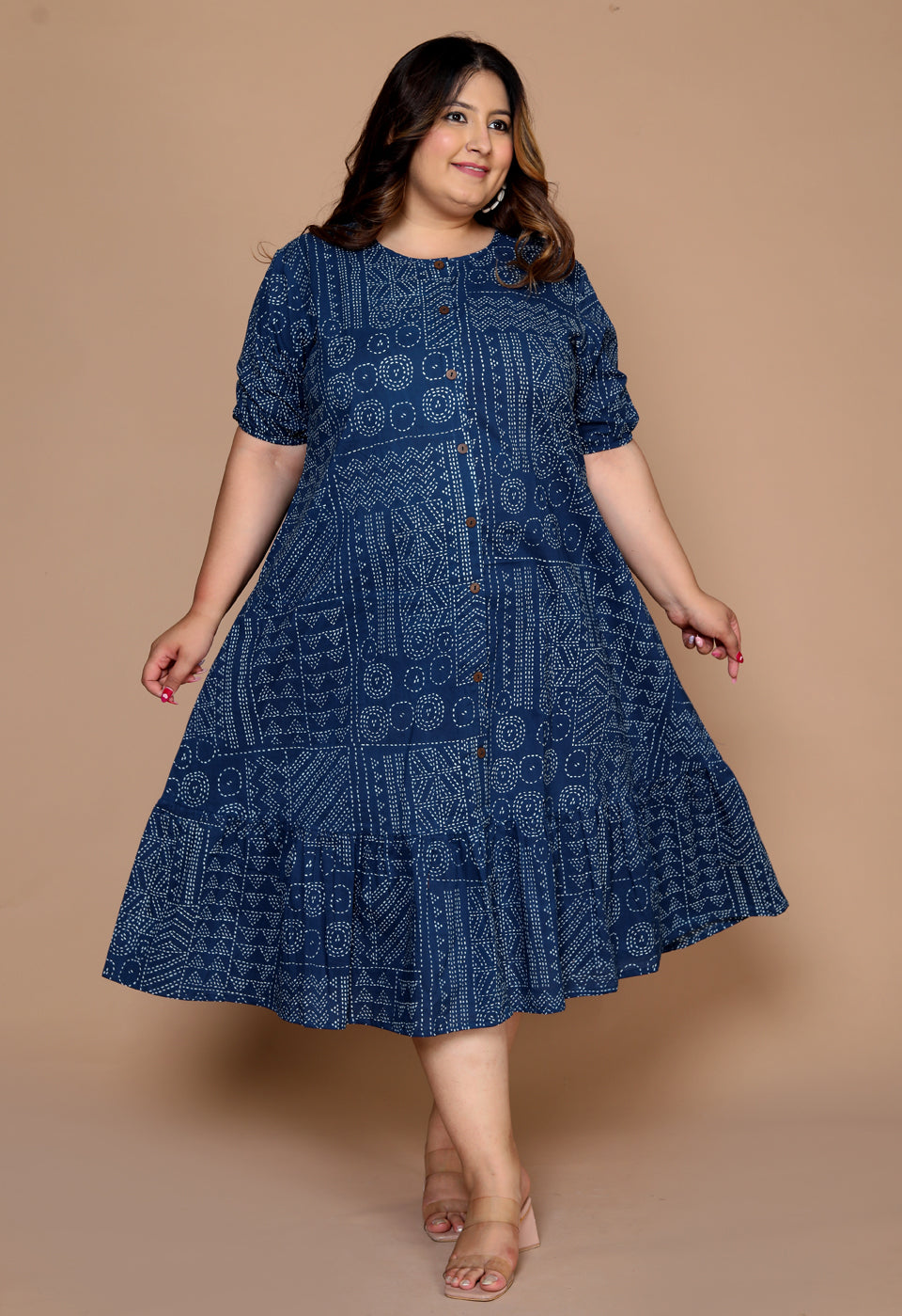 Women Plus Size Printed Ethnic Dress( Indigo )