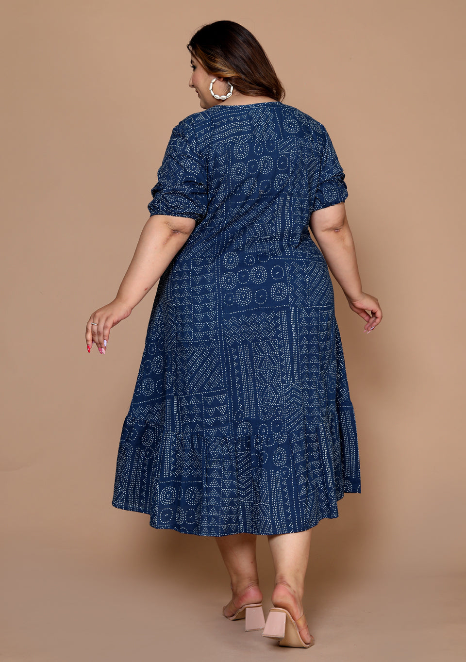 Women Plus Size Printed Ethnic Dress( Indigo )