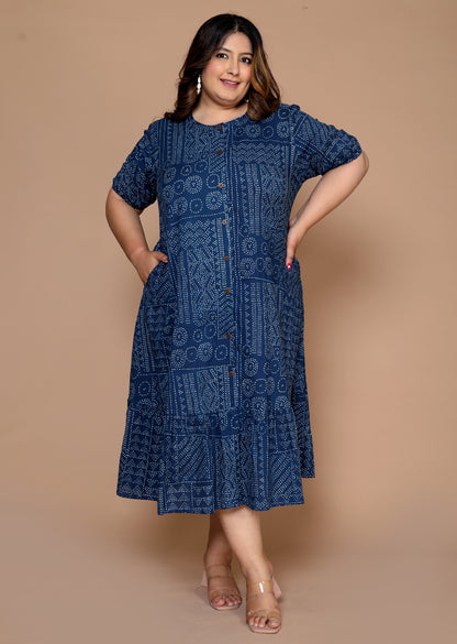 Women Plus Size Printed Ethnic Dress( Indigo )