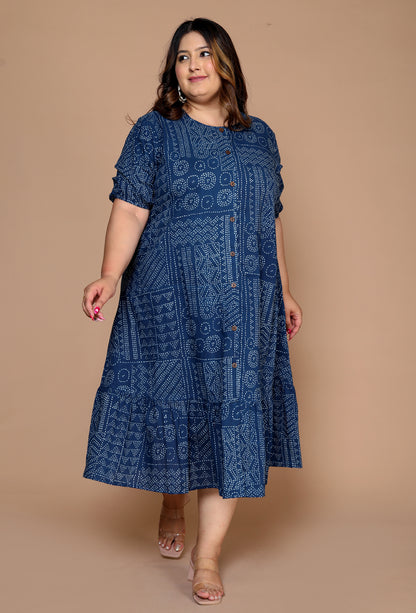 Women Plus Size Printed Ethnic Dress( Indigo )