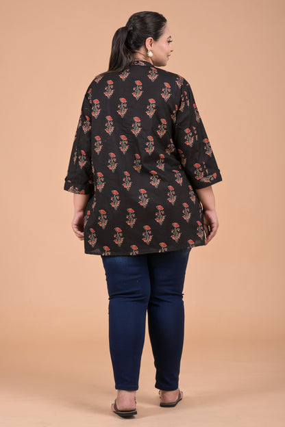 Women Floral Printed Top Kurta ( Black )