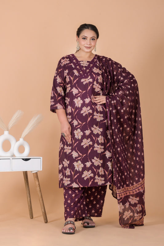 Wine 3pc set kurti