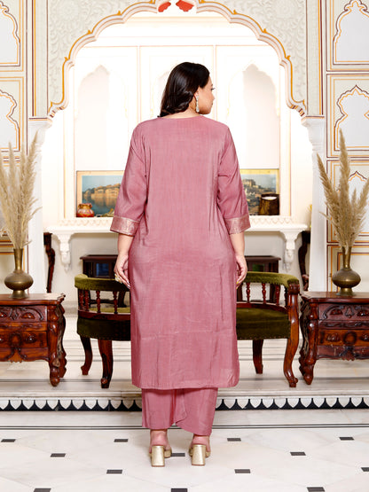 Women Viscose Kurta Pant Dupatta Set ( Rose Pink )