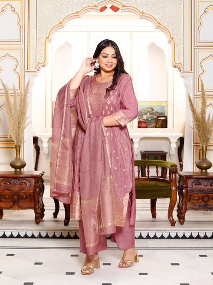 Women Viscose Kurta Pant Dupatta Set ( Rose Pink )