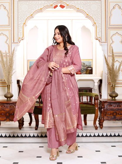 Women Viscose Kurta Pant Dupatta Set ( Rose Pink )