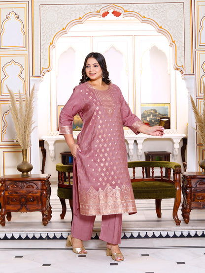 Women Viscose Kurta Pant Dupatta Set ( Rose Pink )