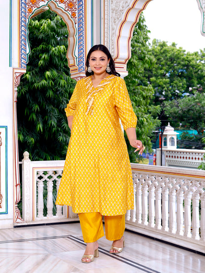 Women Kurta Pant Dupatta Set ( Mustard )