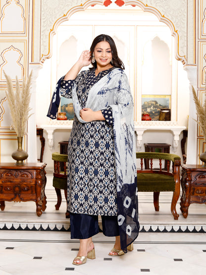 Women Kurta Pant Dupatta Set ( Navy )