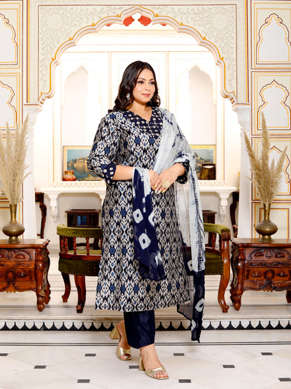 Women Kurta Pant Dupatta Set ( Navy )