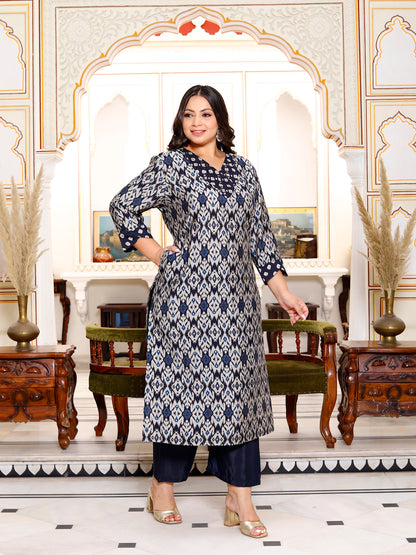 Women Kurta Pant Dupatta Set ( Navy )