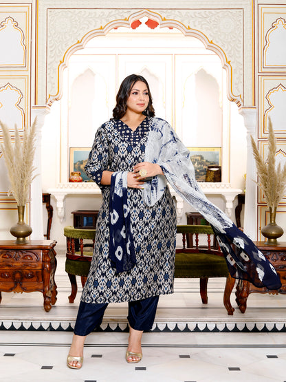 Women Kurta Pant Dupatta Set ( Navy )