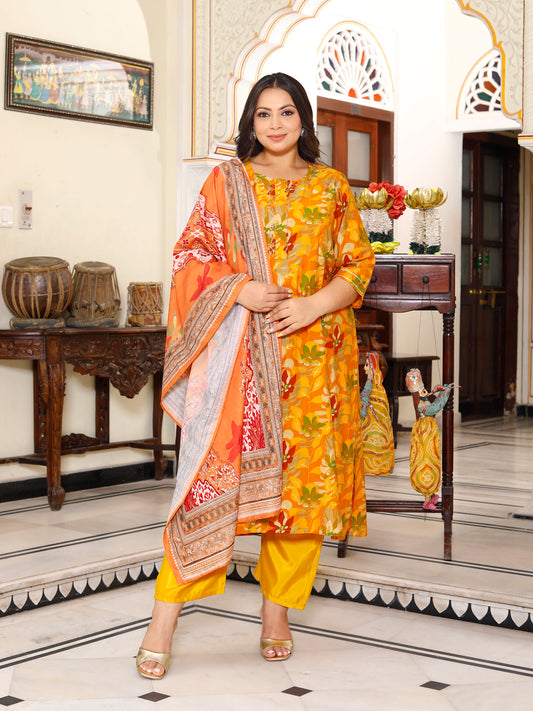 Women Kurta Pant Dupatta Set ( Mustard )