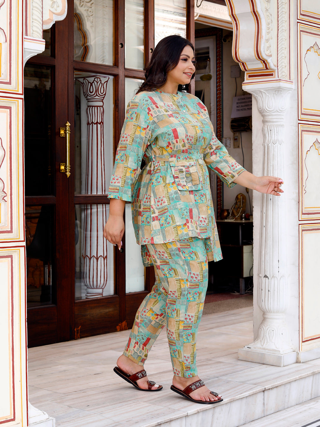 Plus Size Women's Printed Co-ord Set ( Green )