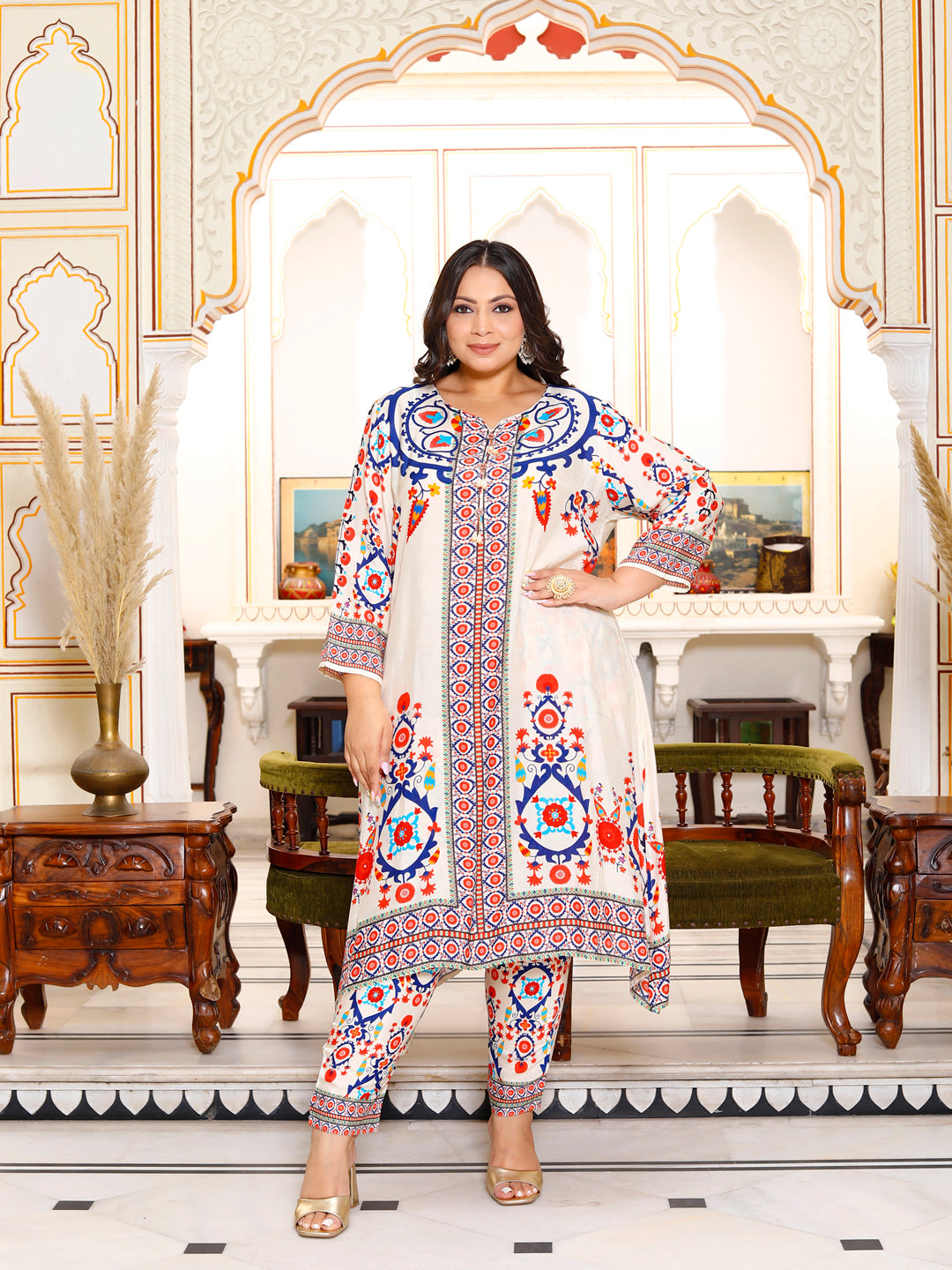 Plus Size Women's Printed Co-ord Set ( Multi-color )