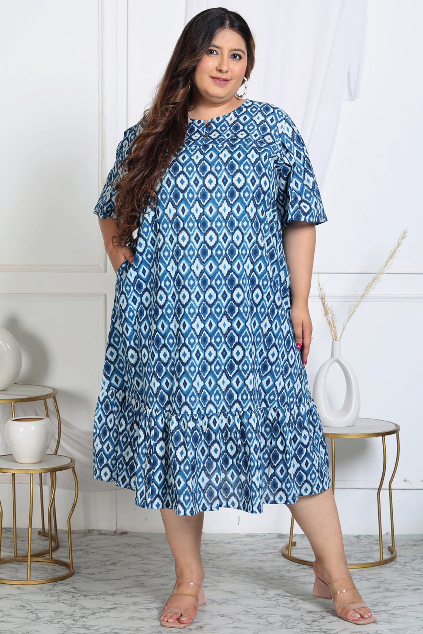 Plus Size indigo midi Dress